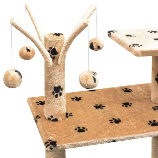 Helloshop26 - Arbre à chat griffoir grattoir niche jouet animaux peluché et sisal 125 cm empreintes de pattes beige - Image 4