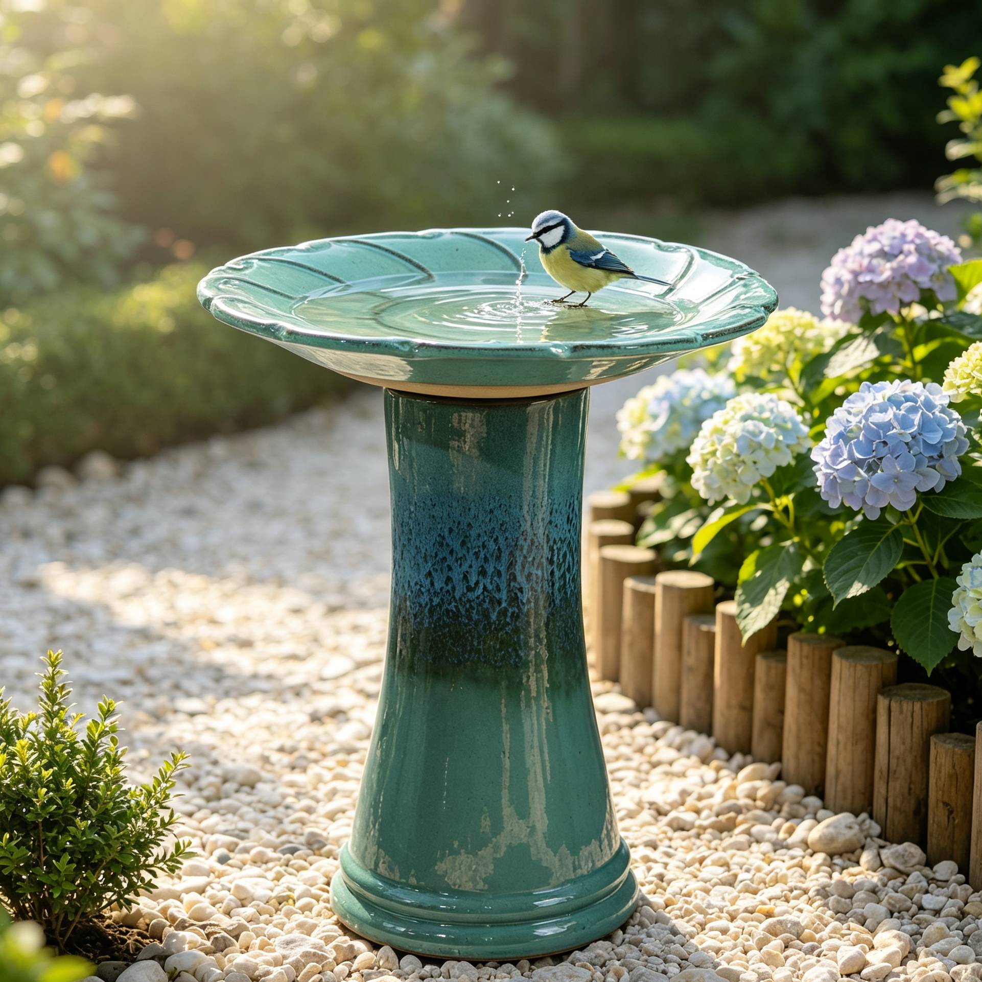 ComfortXL - Bain d’oiseaux en grès Ø 43 x H 45 cm turquoise pour jardin terrasse abreuvoir décoratif - ComfortXL Outdoor Living - Image 2
