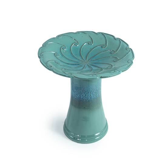 ComfortXL - Bain d’oiseaux en grès Ø 43 x H 45 cm turquoise pour jardin terrasse abreuvoir décoratif - ComfortXL Outdoor Living - Image 8