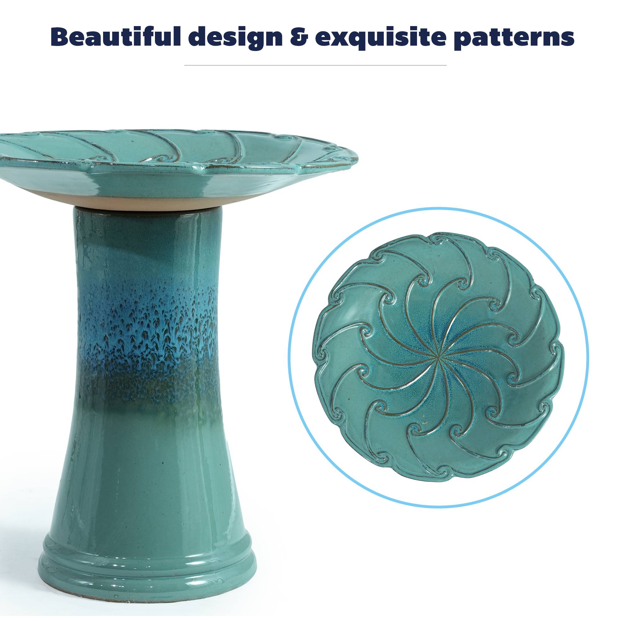 ComfortXL - Bain d’oiseaux en grès Ø 43 x H 45 cm turquoise pour jardin terrasse abreuvoir décoratif - ComfortXL Outdoor Living - Image 6