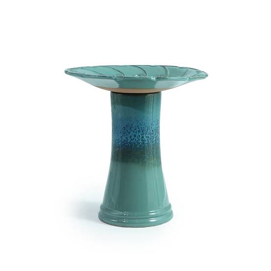 ComfortXL - Bain d’oiseaux en grès Ø 43 x H 45 cm turquoise pour jardin terrasse abreuvoir décoratif - ComfortXL Outdoor Living - Image 3