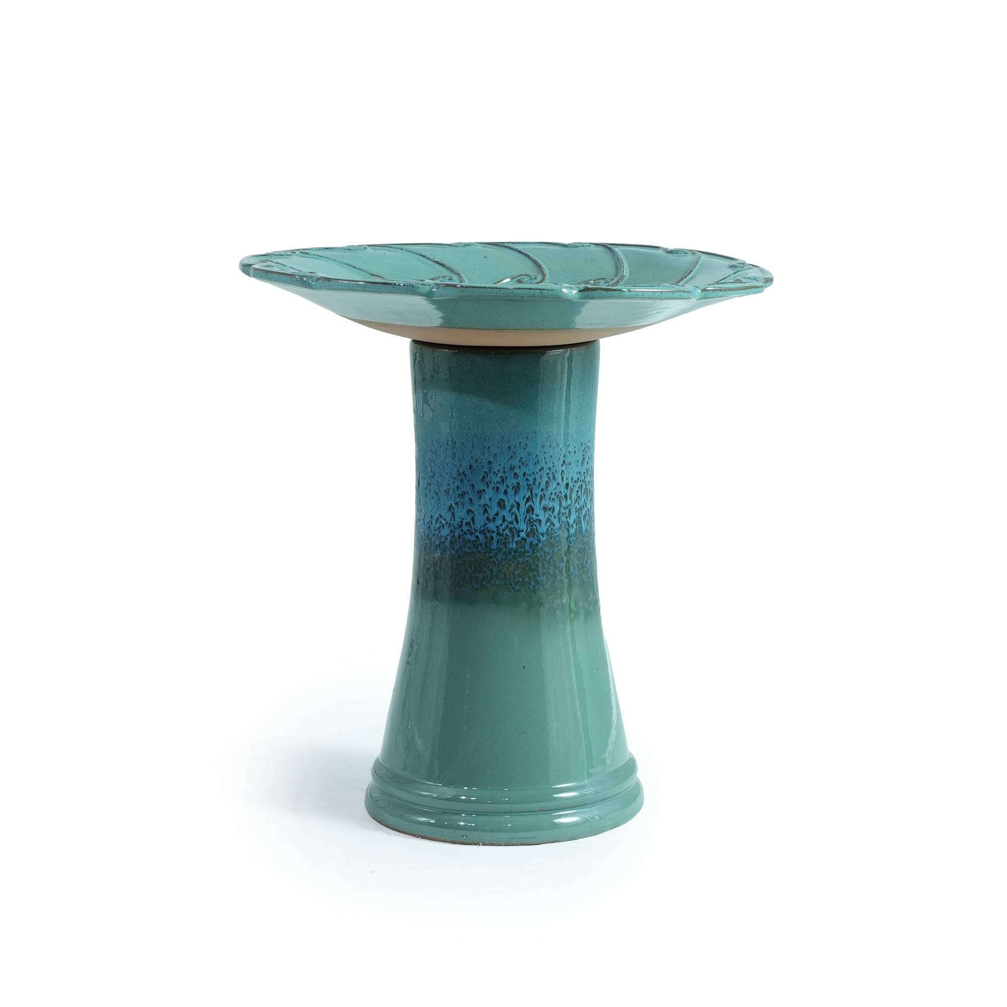 ComfortXL - Bain d’oiseaux en grès Ø 43 x H 45 cm turquoise pour jardin terrasse abreuvoir décoratif - ComfortXL Outdoor Living - Image 3