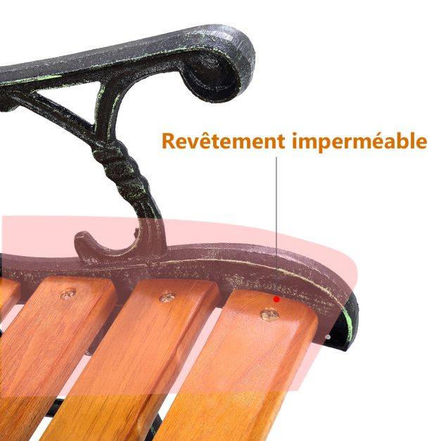 Helloshop26 - Banc de jardin avec bandes en bois pieds en fer dossier ergonomique et accoudoirs incurvés pour parc cour charge max 208 kg - Image 3