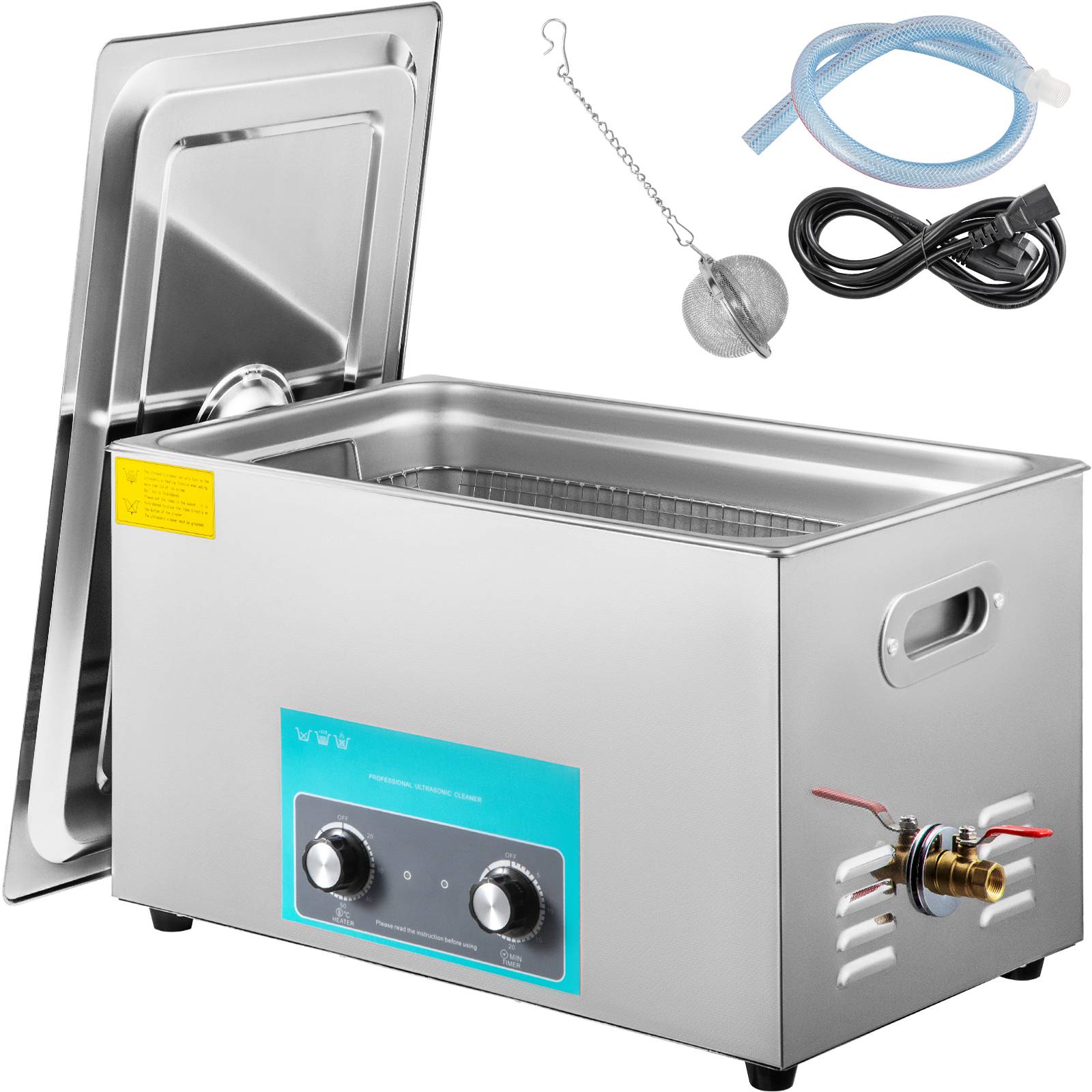 VEVOR Nettoyeur ultrasons professionnel 30L 40KHZ, cuve inox, bijoux/lunettes/montre/dentier. - Image 1