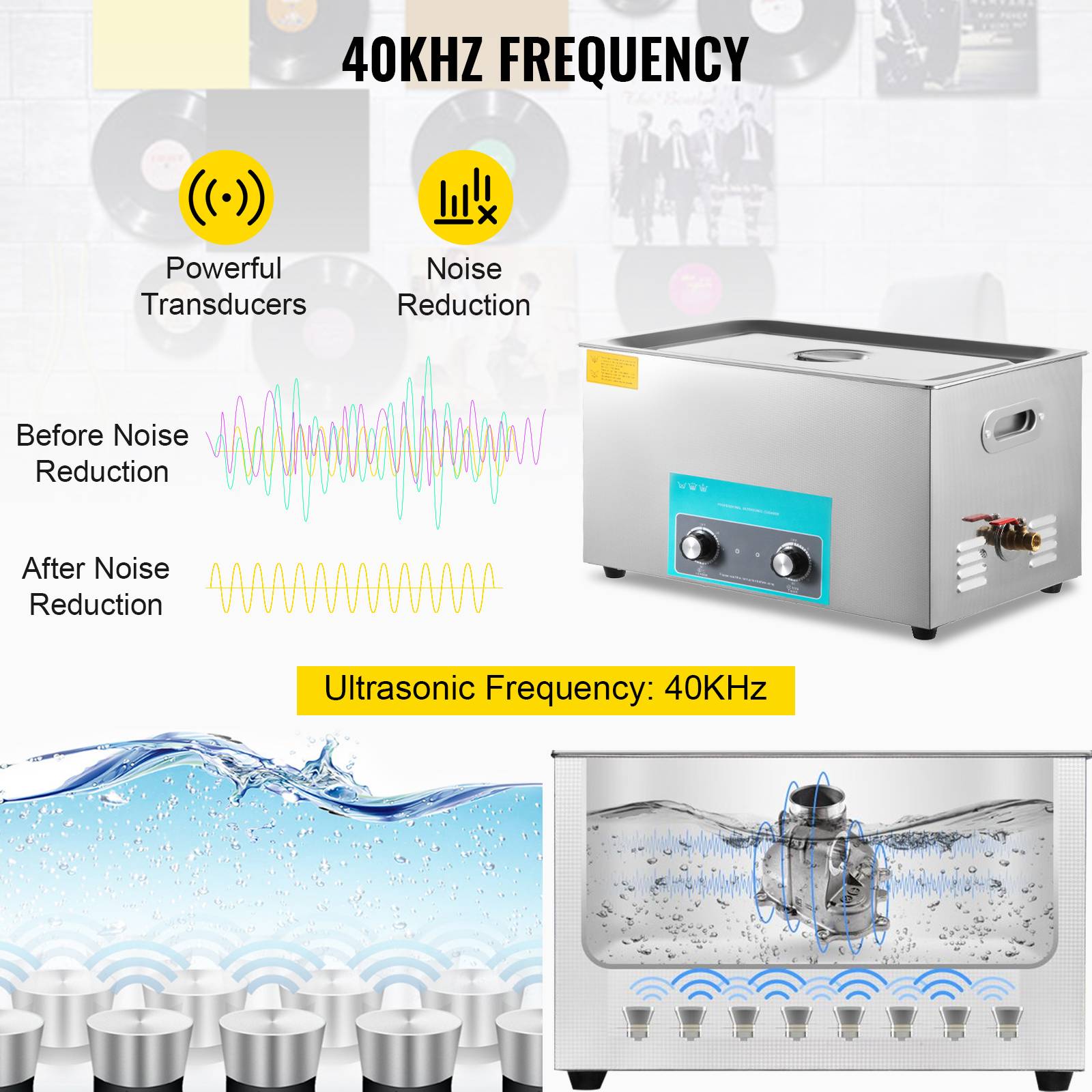 VEVOR Nettoyeur ultrasons professionnel 30L 40KHZ, cuve inox, bijoux/lunettes/montre/dentier. - Image 3