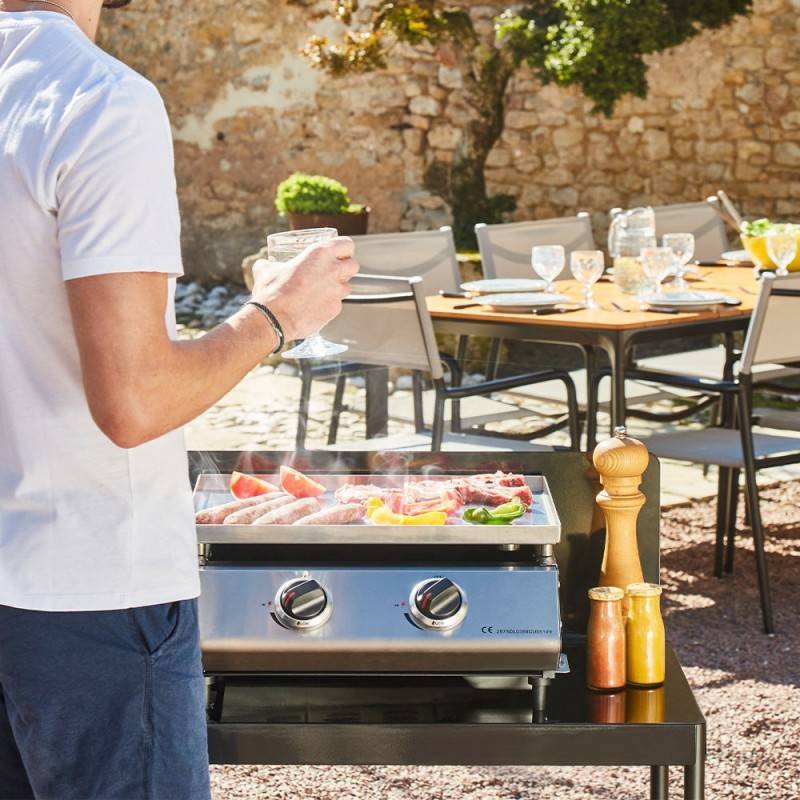Brasero - Plancha gaz Cadix Inox – COOKING BOX BY FAVEX – 2 brûleurs 6,3 kW – Plaque inox – Jusqu'à 6 convives - Compact - Argent - Image 7