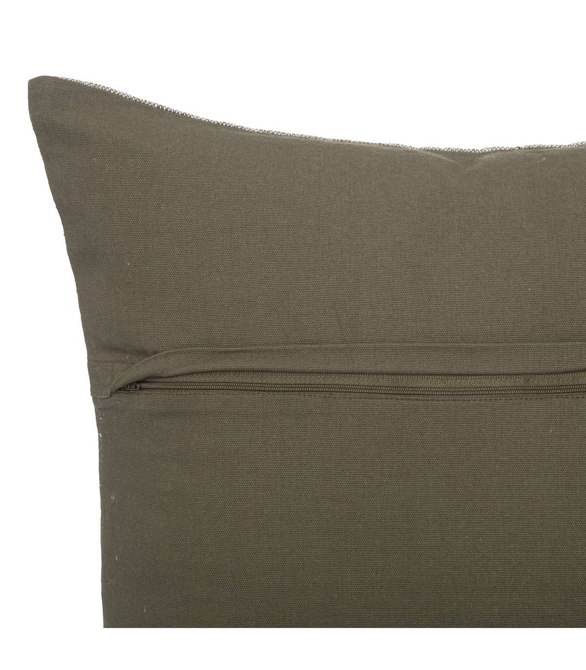 Coussin décoratif déhoussable en Lin et Coton chambray Vert Kaki 55 x 55 cm - Image 2