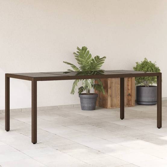 PANGIVO - Table de jardin résine tressée verre trempé marron 190 x 90 x 75 cm - PANGIVO - Image 1