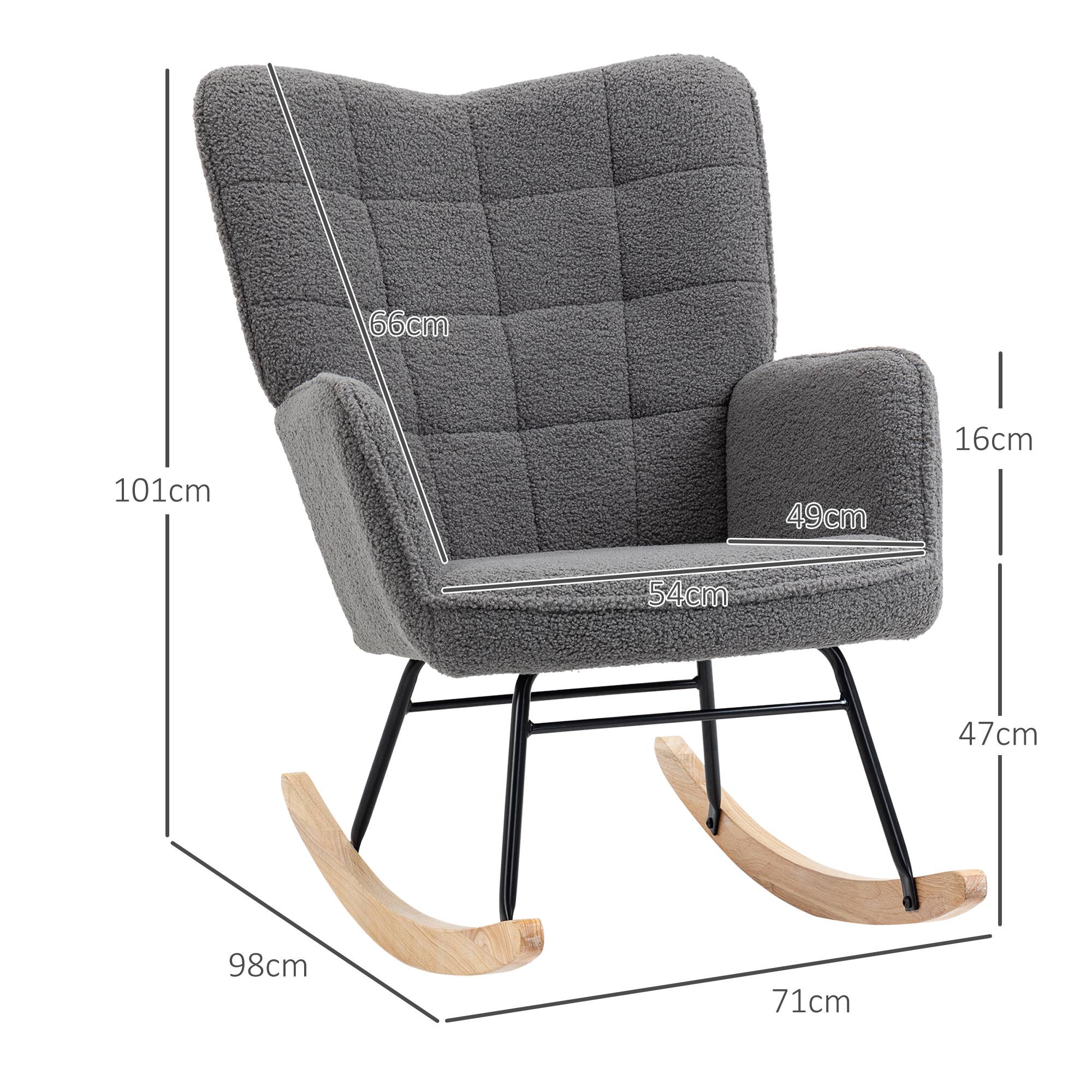Sans Marque - Fauteuil à bascule rocking chair revêtement effet laine bouclée, structure en acier 71 x 98 x 101 cm Gris foncé - Image 5