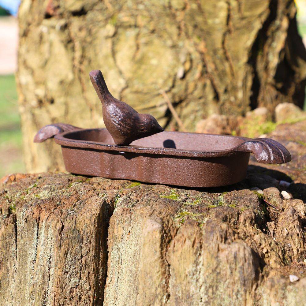 Mangeoire à oiseaux abreuvoir jardin fonte marron 26cm Chemin de campagne - Image 3