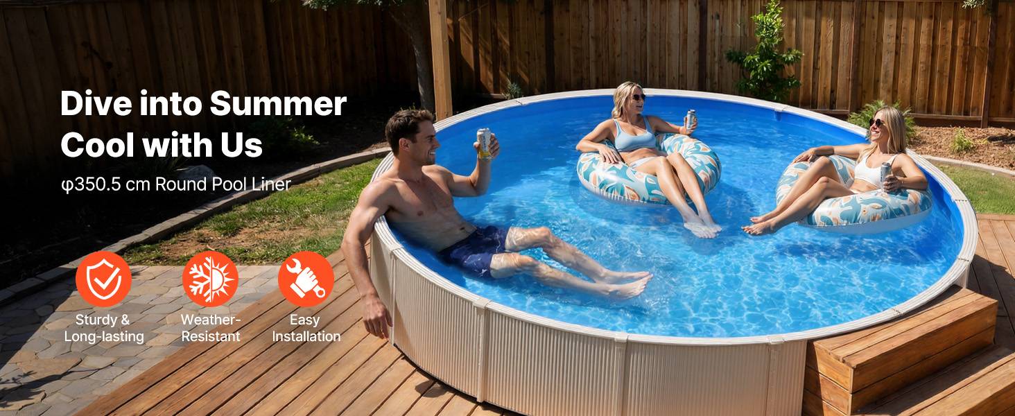 Vevor - VEVOR Liner Piscine Hors-Sol Film Intérieur de Piscine Ronde 350,5x90 cm Overlap - Image 9