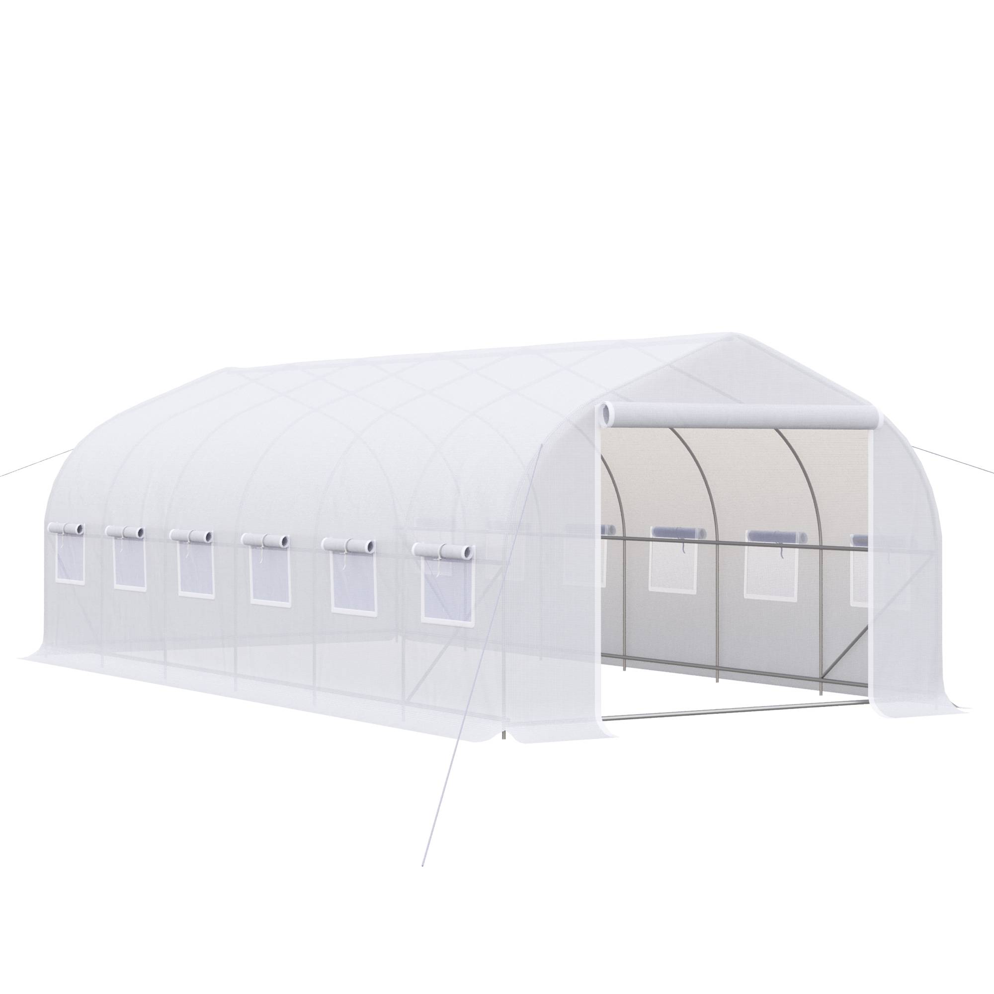 Sans Marque - Serre tunnel extérieur 6x3x2m 12 fenêtres porte enroulable fermeture blanche,Sans Marque - Image 1