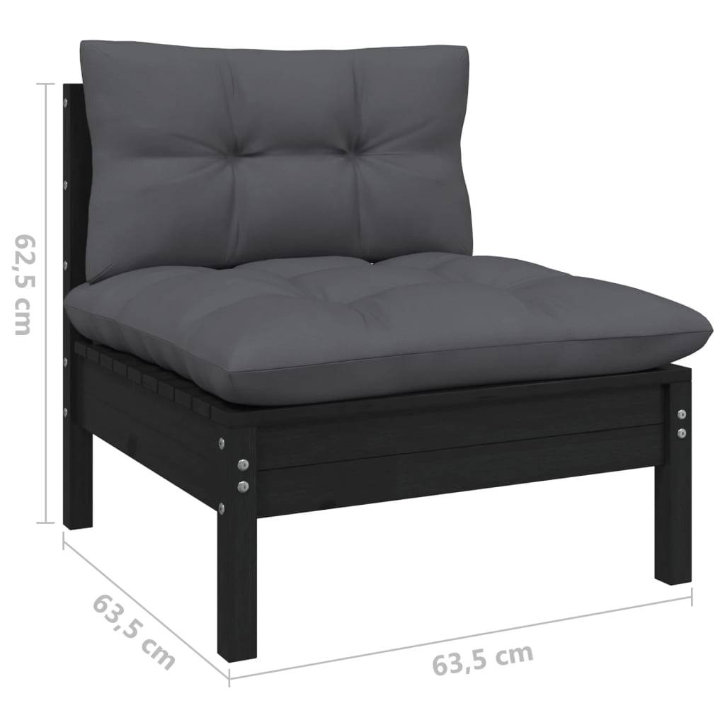Helloshop26 - Salon de jardin meuble d'extérieur ensemble de mobilier 11 pièces avec coussins noir bois de pin - Image 5