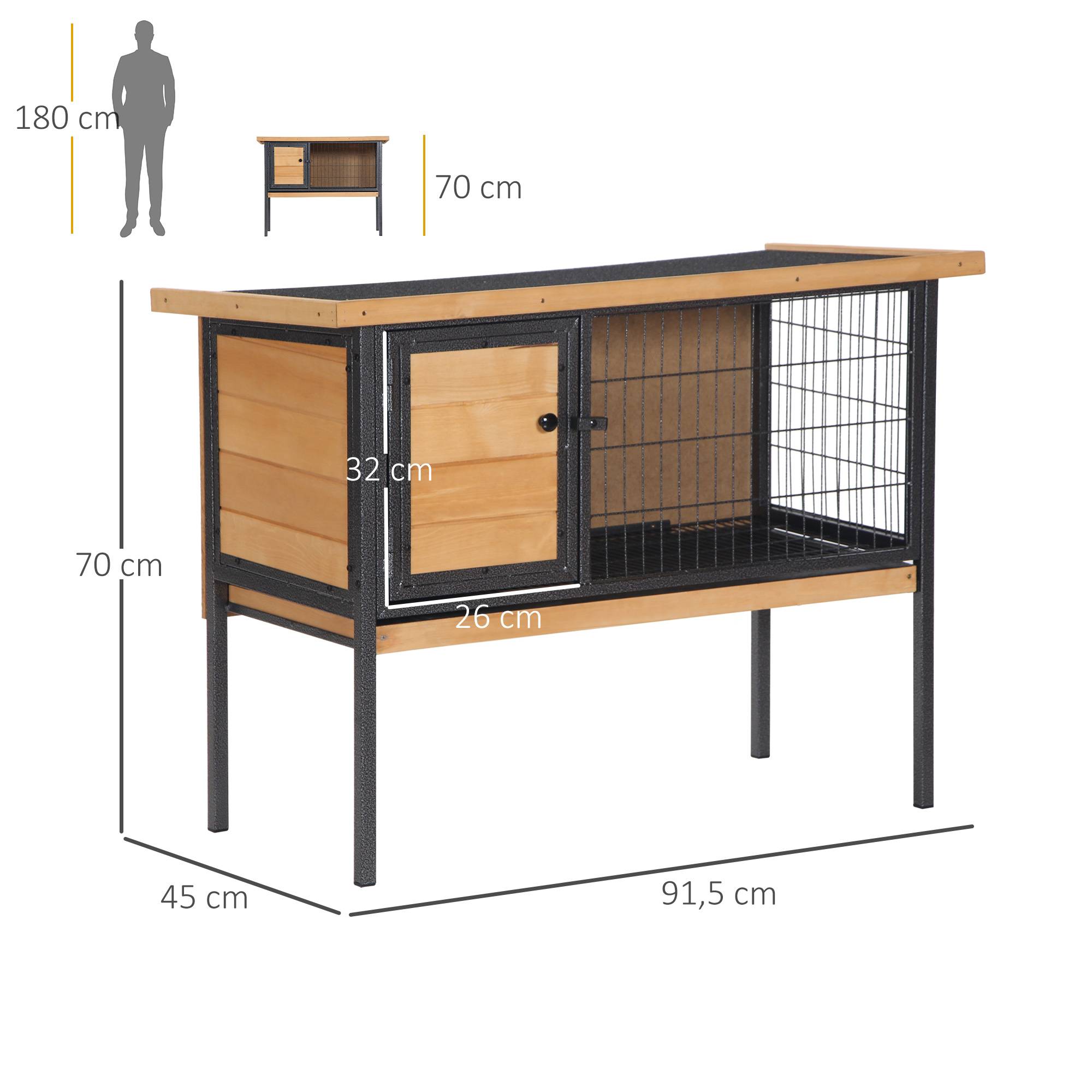 Cage à lapins en bois sur pieds, clapier pour rongeurs, cochons d'inde avec toit ouvrable - dim. 91,5L x 45l x 70H cm - Image 5