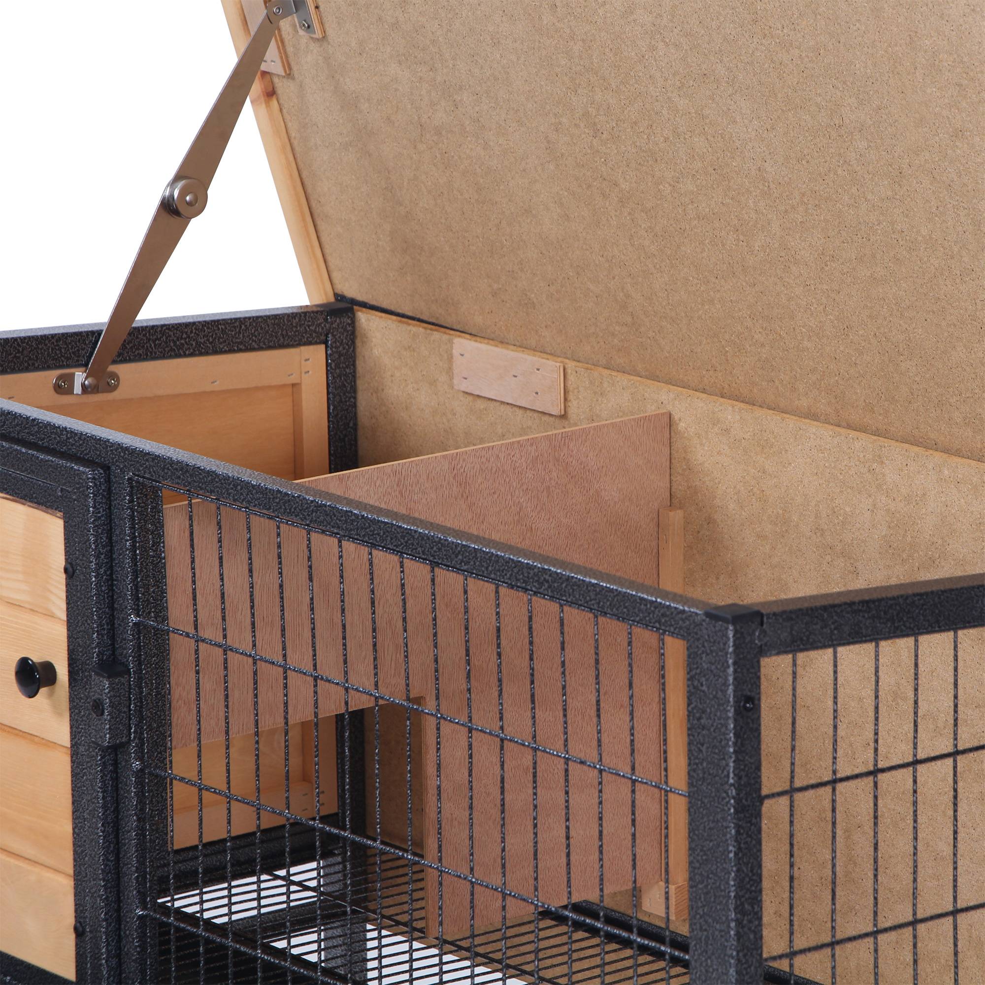 Cage à lapins en bois sur pieds, clapier pour rongeurs, cochons d'inde avec toit ouvrable - dim. 91,5L x 45l x 70H cm - Image 10