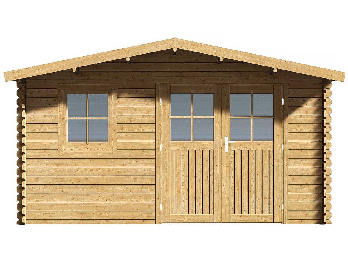 Habitat Et Jardin - Abri de jardin bois 14.02 m² ép. 28 mm double porte traité marron – Habitat et Jardin - Image 4