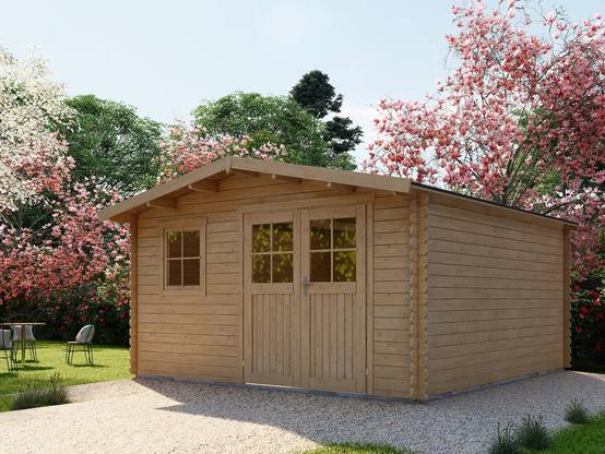 Abri de jardin bois 14.02 m² ép. 28 mm double porte traité marron – Habitat et Jardin - Image 1