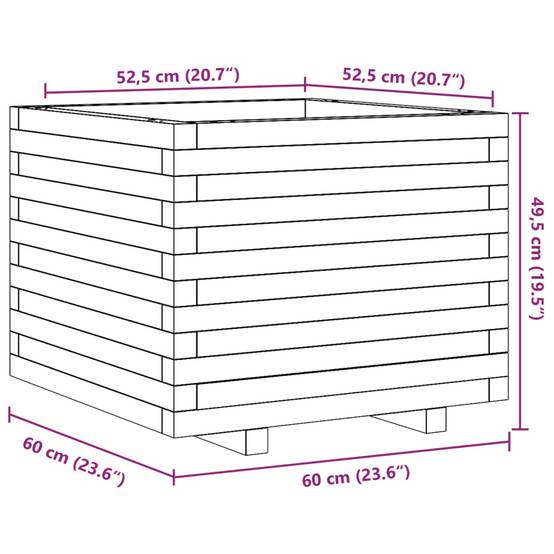 Jardinière bois de pin massif cire marron 60 x 60 x 49,5 cm - PANGIVO - Image 10