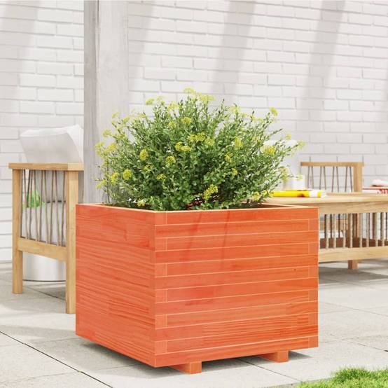 Jardinière bois de pin massif cire marron 60 x 60 x 49,5 cm - PANGIVO - Image 3