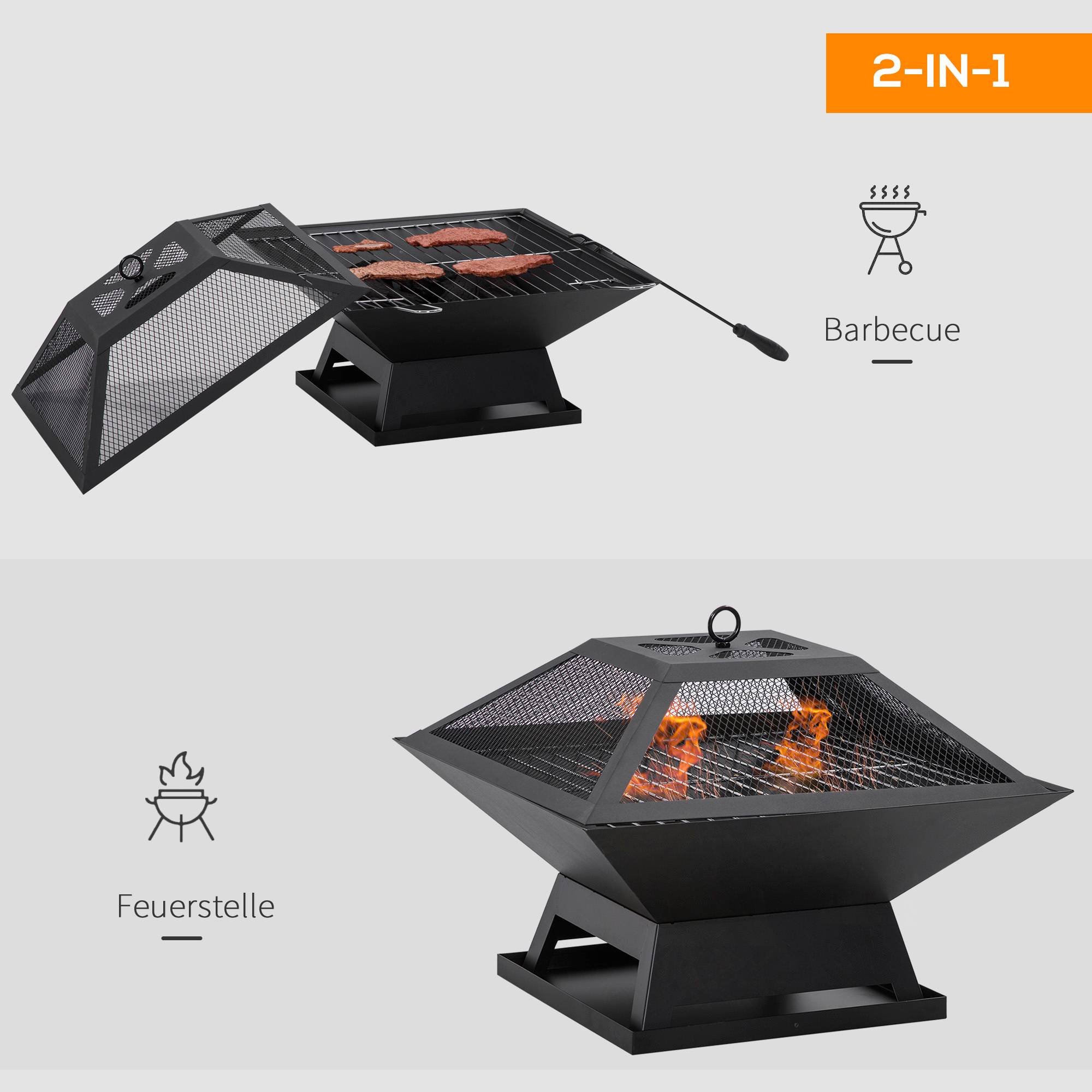 Brasero Barbecue Extérieur Acier Noir 45cm avec Grille et Pare-Étincelles - ComfortXL Outdoor Living - Image 5
