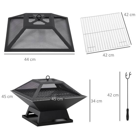 Brasero Barbecue Extérieur Acier Noir 45cm avec Grille et Pare-Étincelles - ComfortXL Outdoor Living - Image 3
