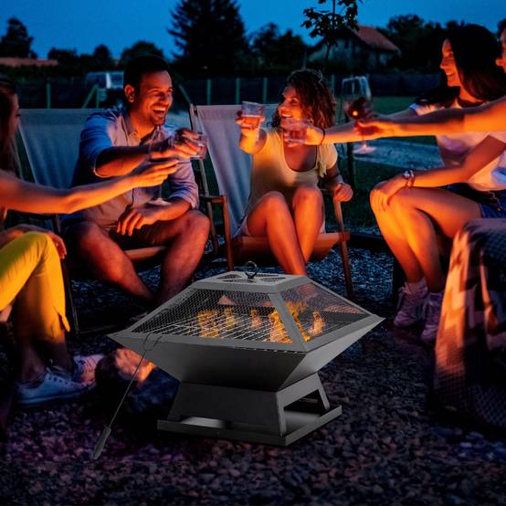 Brasero Barbecue Extérieur Acier Noir 45cm avec Grille et Pare-Étincelles - ComfortXL Outdoor Living - Image 1
