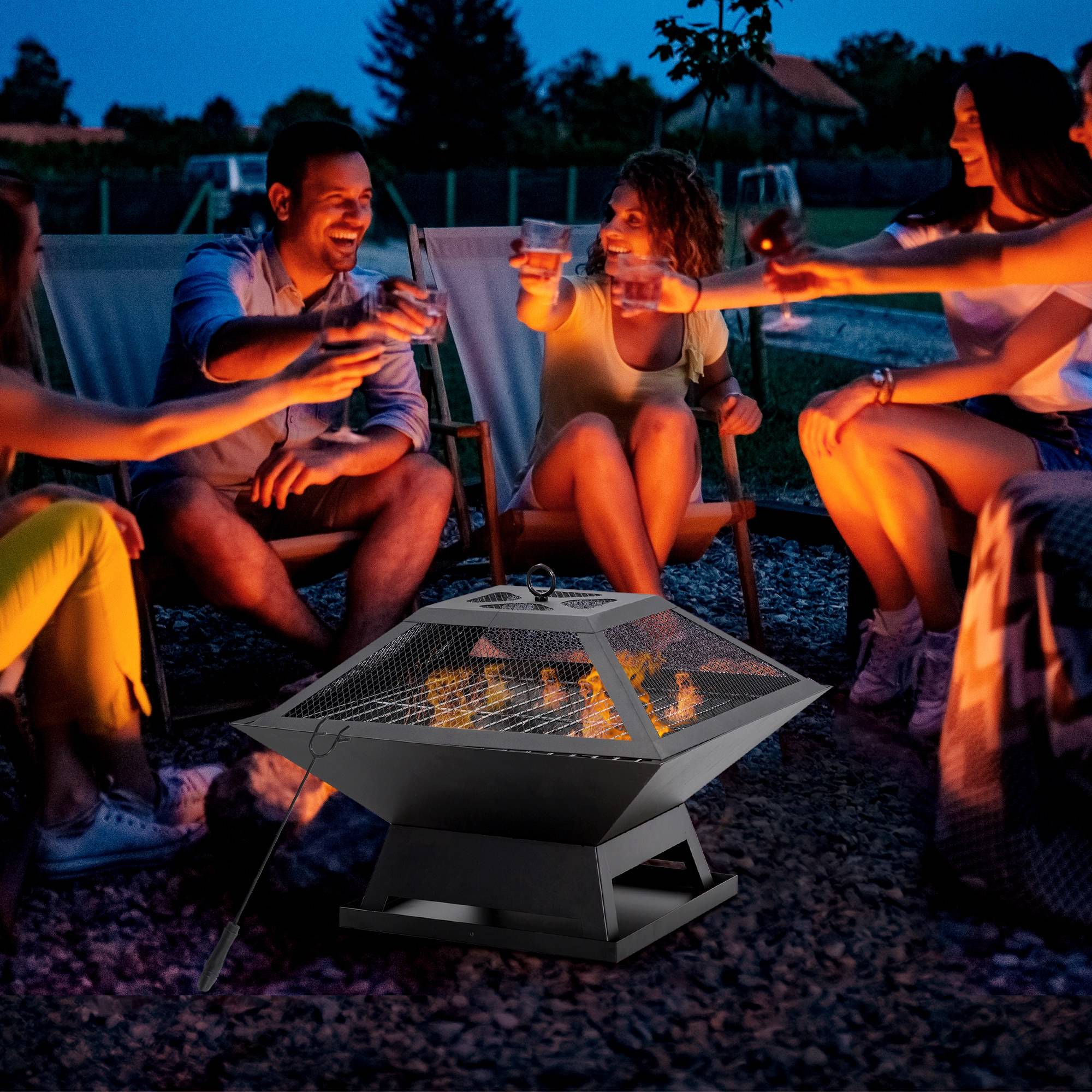 Brasero Barbecue Extérieur Acier Noir 45cm avec Grille et Pare-Étincelles - ComfortXL Outdoor Living - Image 1