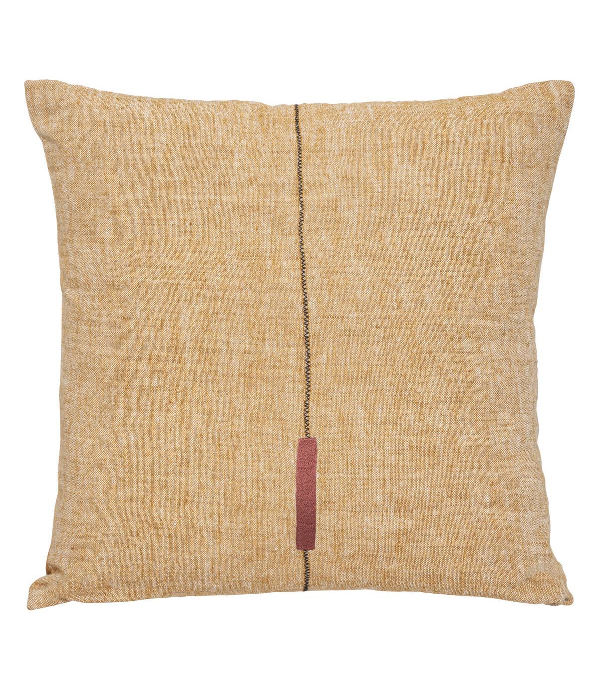 Coussin décoratif déhoussable en Lin et Coton chambray Ocre 55 x 55 cm - Image 1