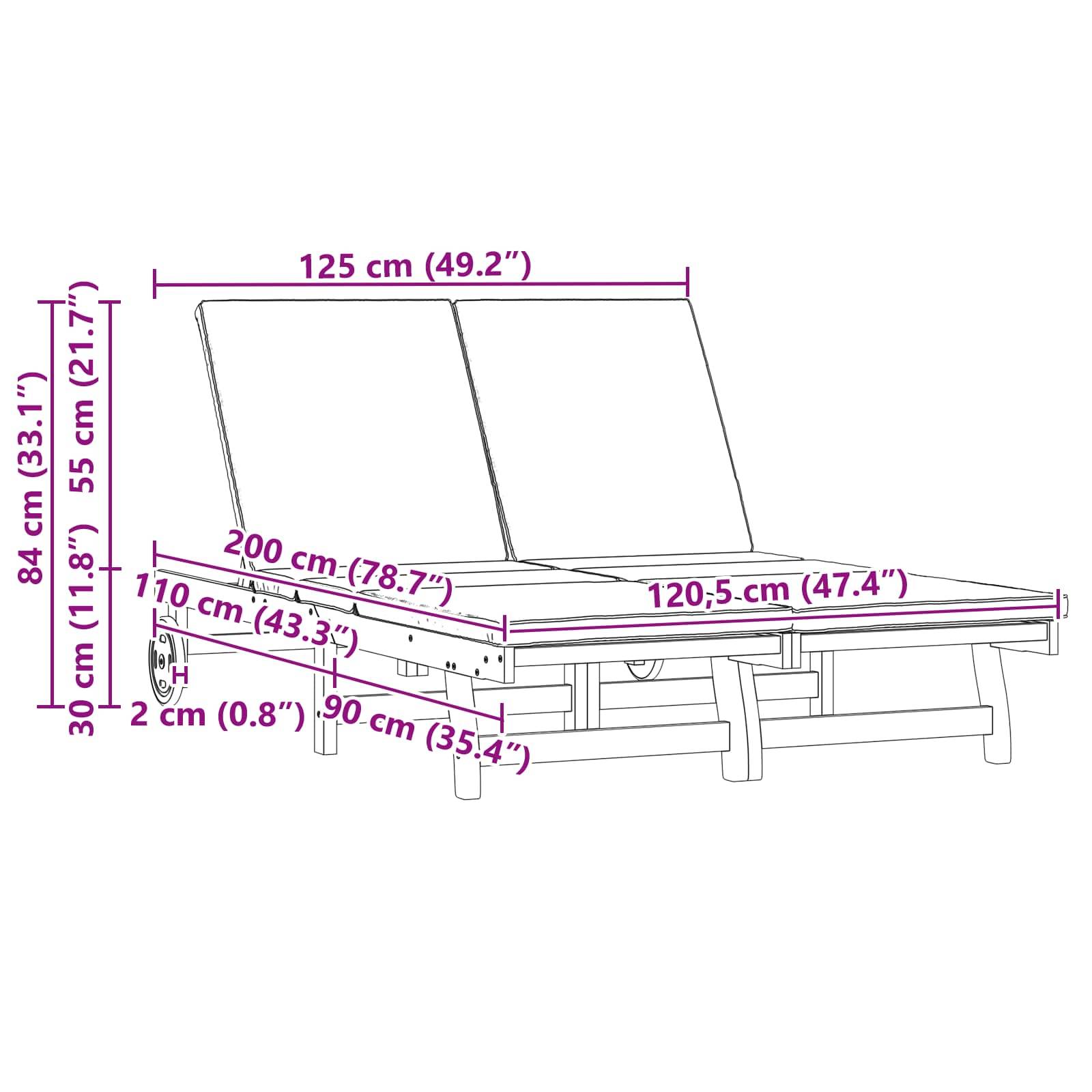 Vidaxl - Transat Marron 125 x 200 x 84 cm Bois d'Acacia Massif vidaXL 3325190 - Image 3