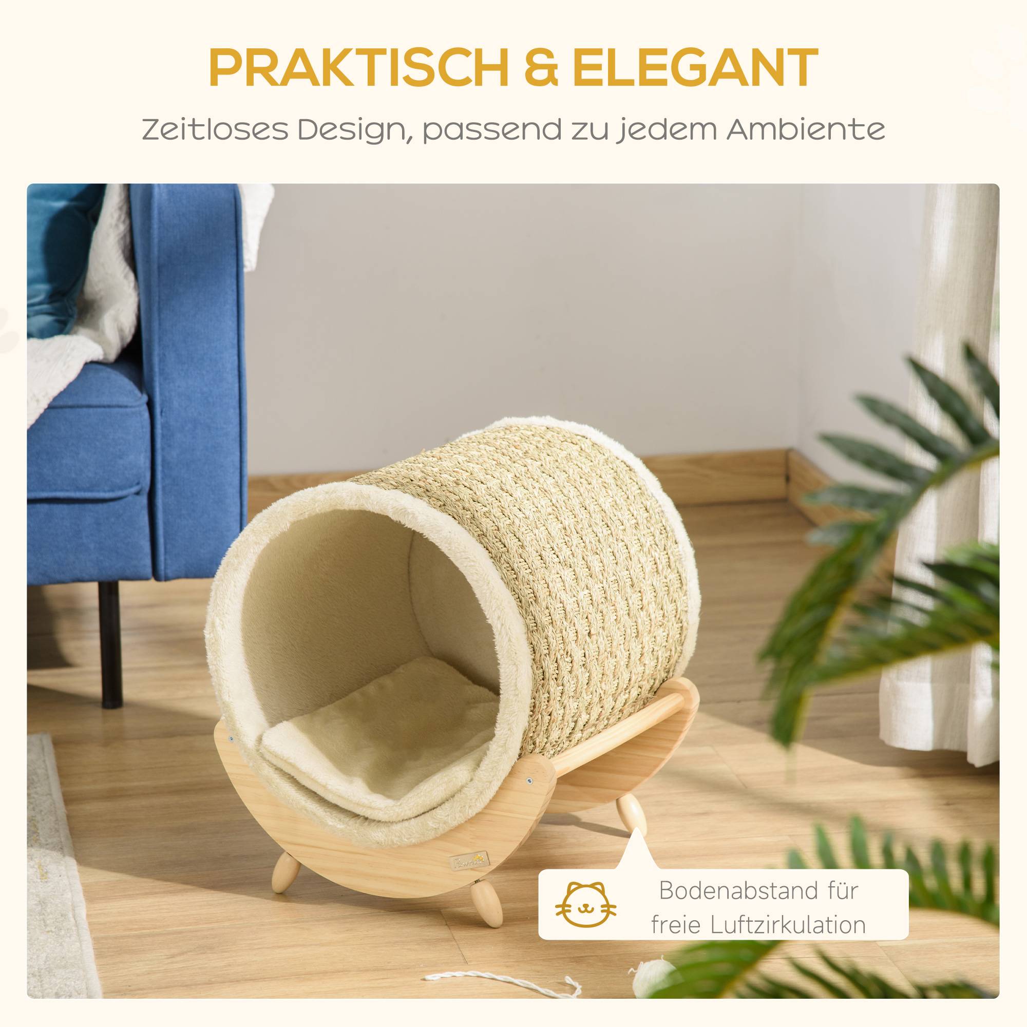 Sans Marque - Cabanne avec griffoir, coussin, 41x38x43 cm, Naturel+Beige - Image 8