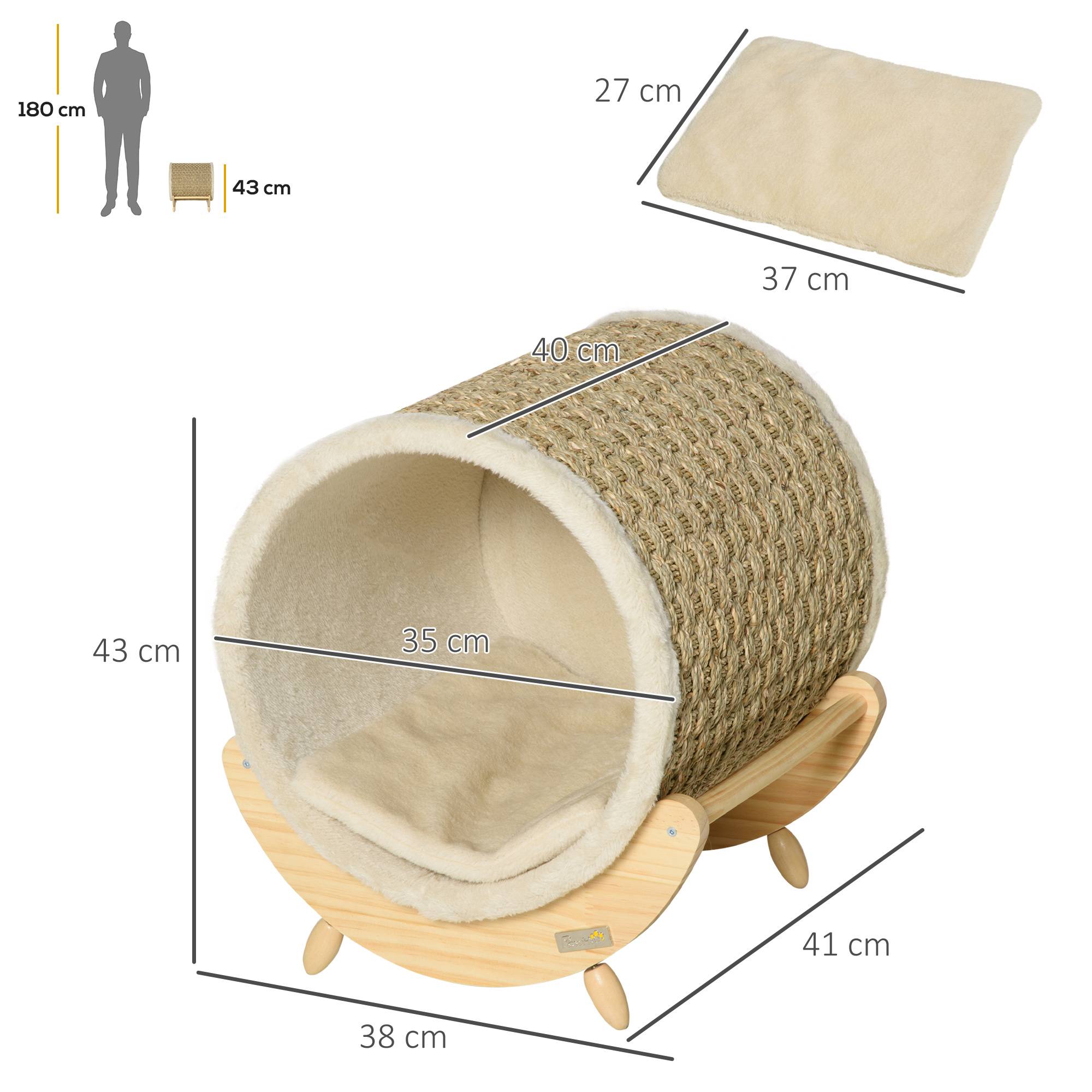 Sans Marque - Cabanne avec griffoir, coussin, 41x38x43 cm, Naturel+Beige - Image 5