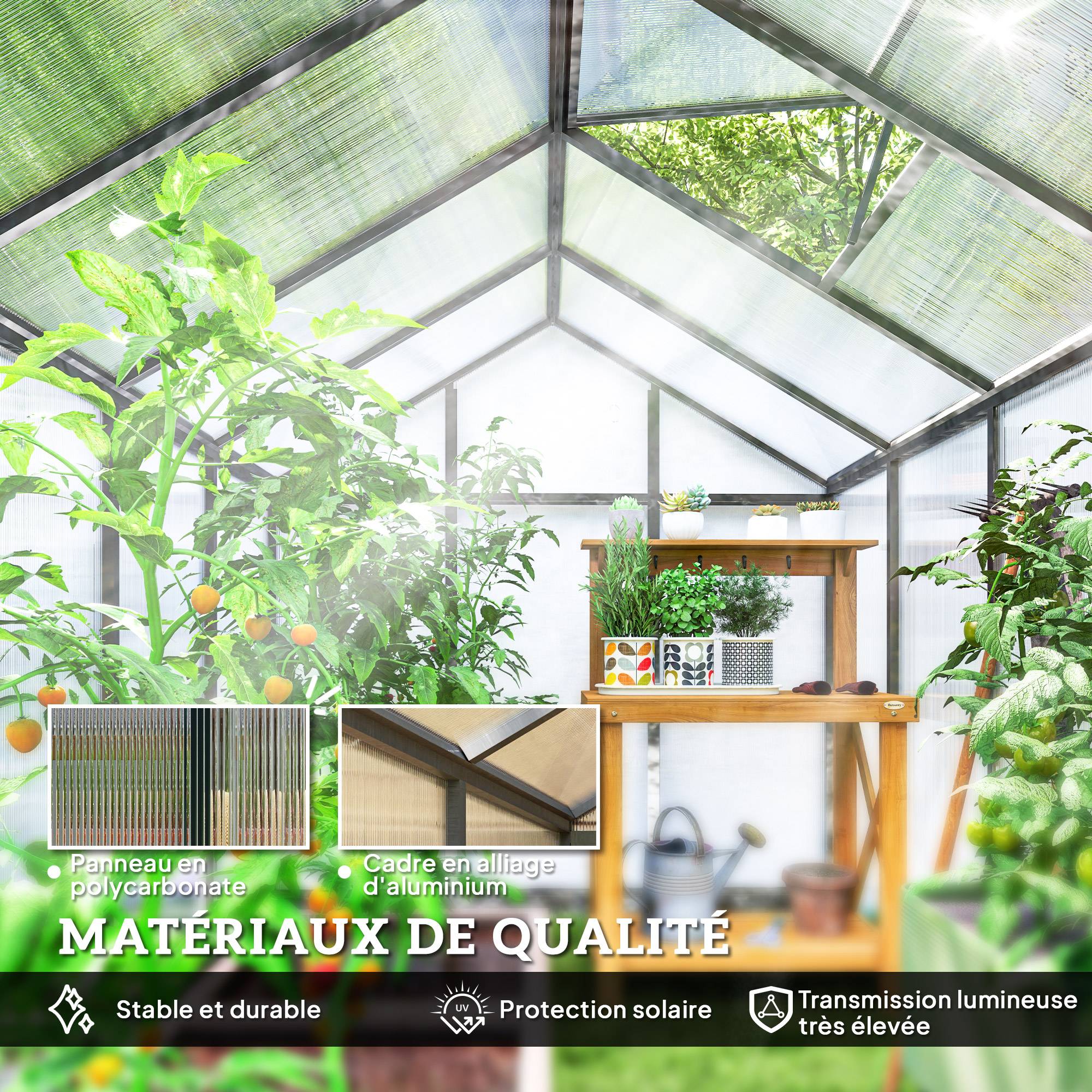 Serre de jardin polycarbonate aluminium extérieur protection hiver 303x183x195cm - ComfortXL Outdoor Living - Image 6