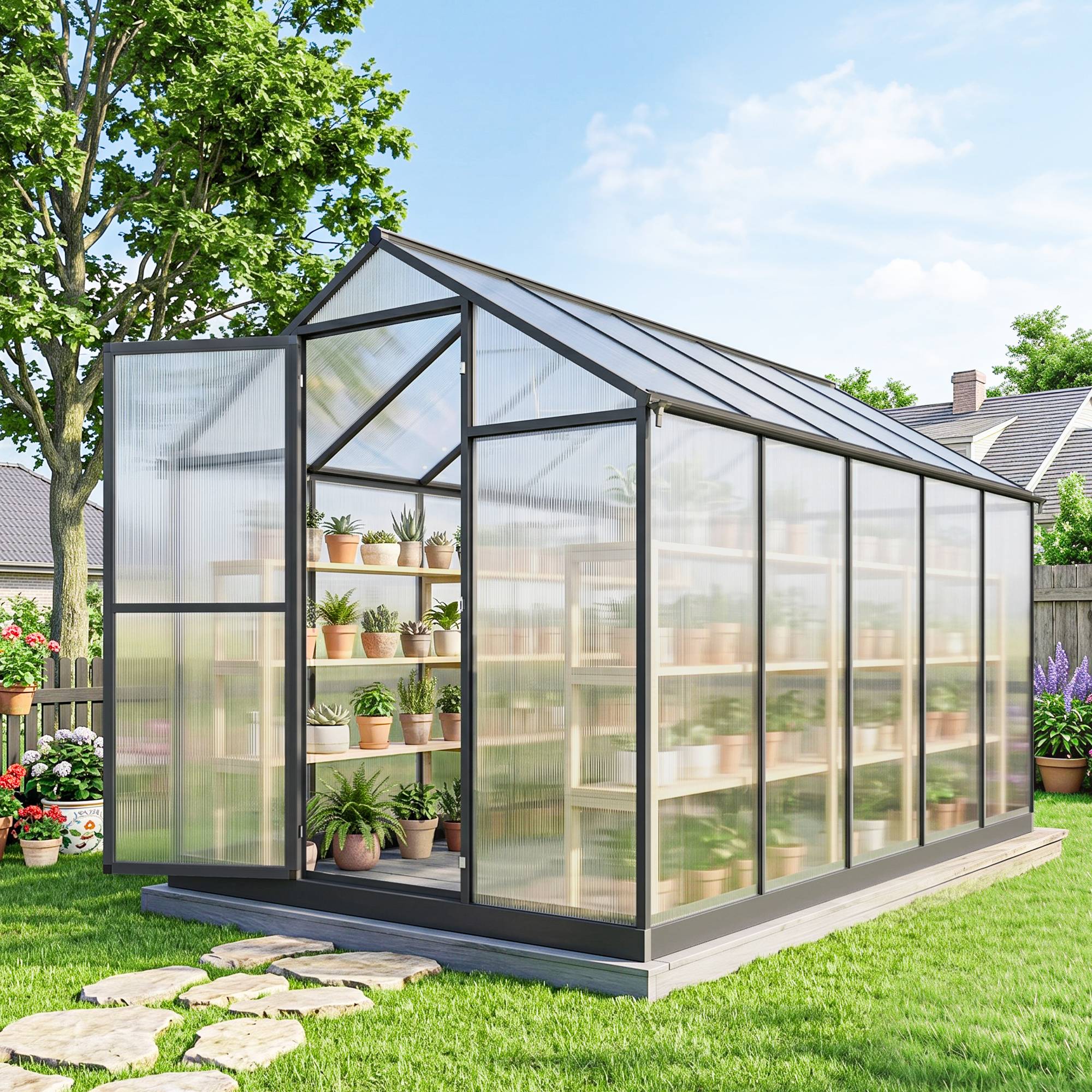 ComfortXL - Serre de jardin aluminium polycarbonate 303x183x195 cm transparente ventilation réglable - ComfortXL Outdoor Living - Image 1
