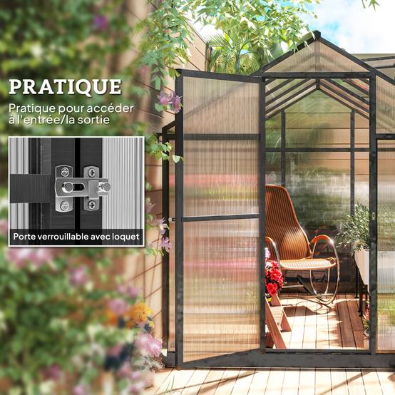 Serre de jardin polycarbonate aluminium extérieur protection hiver 303x183x195cm - ComfortXL Outdoor Living - Image 7