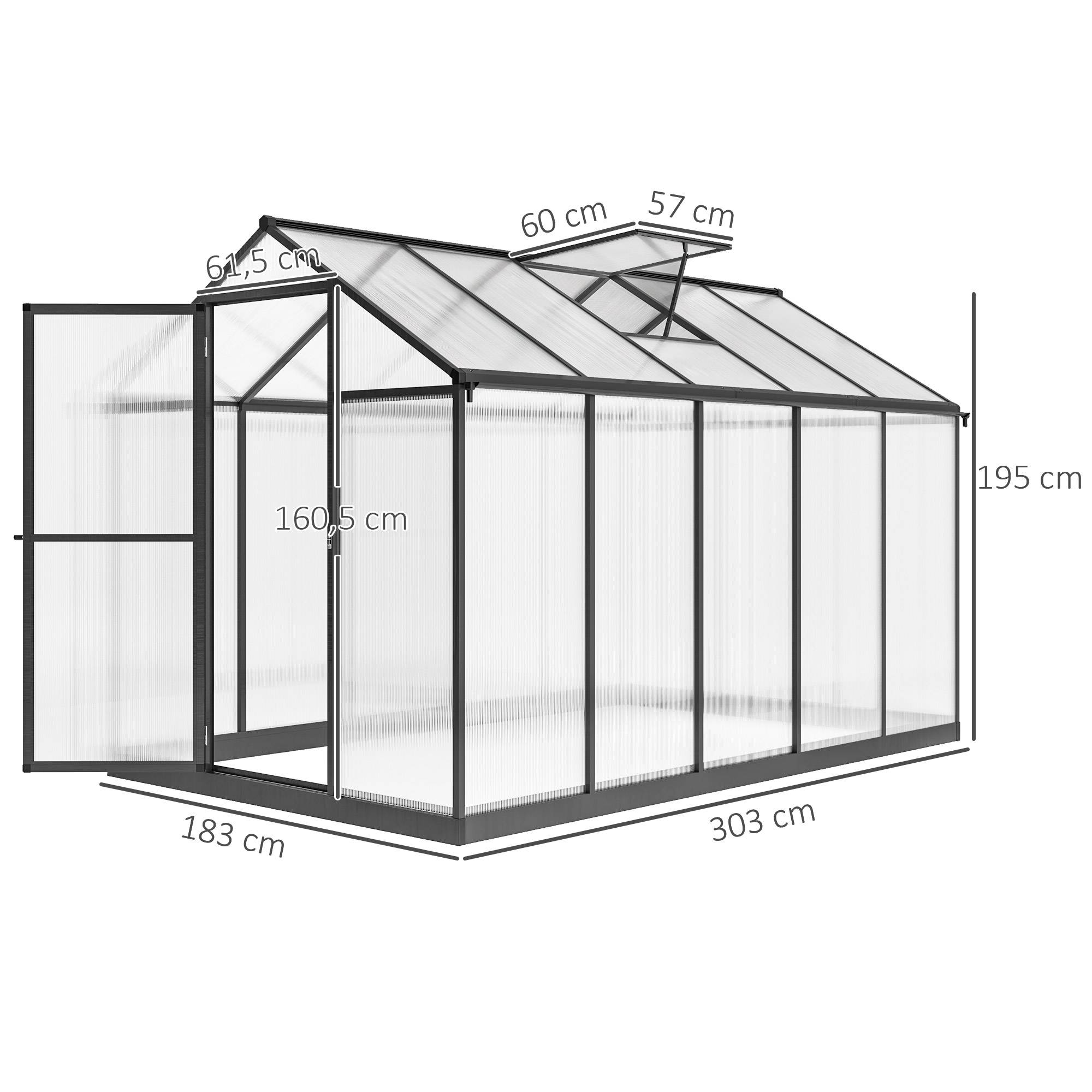 Serre de jardin polycarbonate aluminium extérieur protection hiver 303x183x195cm - ComfortXL Outdoor Living - Image 5