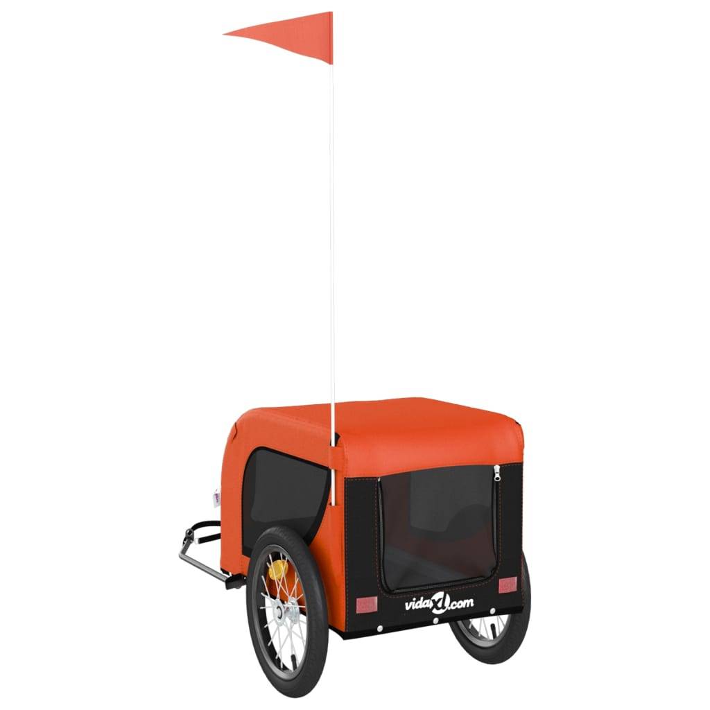 Remorque de vélo pour animaux fer et tissu orange et noir 124 x 65 x 66 cm - PANGIVO - Image 7