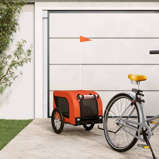 Remorque de vélo pour animaux fer et tissu orange et noir 124 x 65 x 66 cm - PANGIVO - Image 1