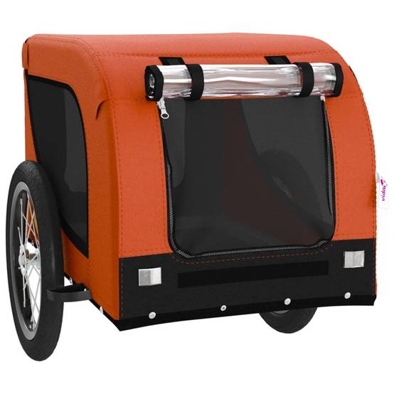 Remorque de vélo pour animaux fer et tissu orange et noir 124 x 65 x 66 cm - PANGIVO - Image 4
