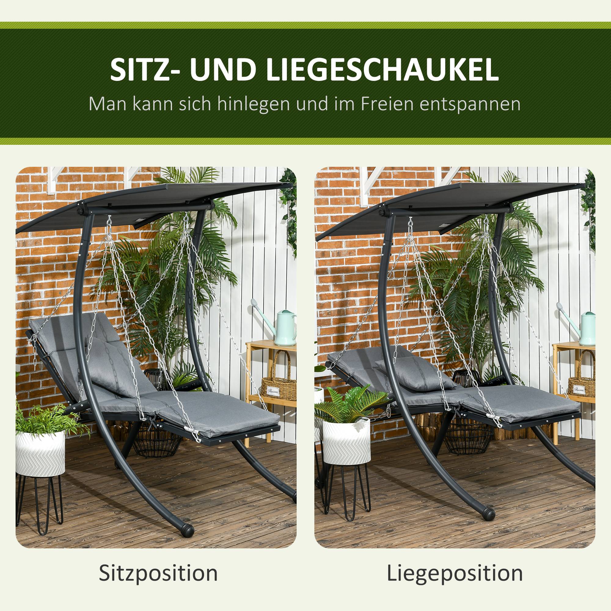 Balancelle de jardin acier gris foncé 108 x 145 x 169 cm - PANGIVO - Image 6
