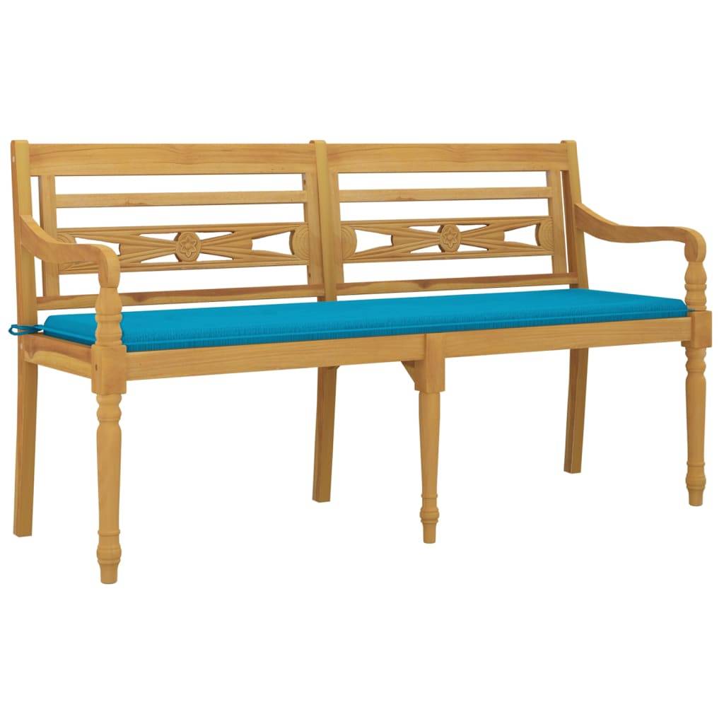 Helloshop26 - Banc de jardin meuble de patio d'extérieur terrasse avec coussin bleu 150 x 51,5 x 84 cm bois de teck massif - Image 1