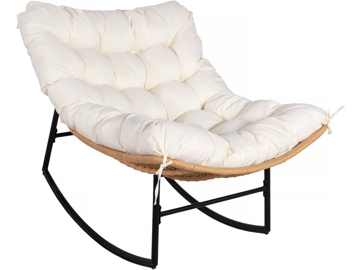 Fauteuil à Bascule Papasan Avec Coussin Intérieur/extérieur "papaya" - Beige -habitat Et Jardin