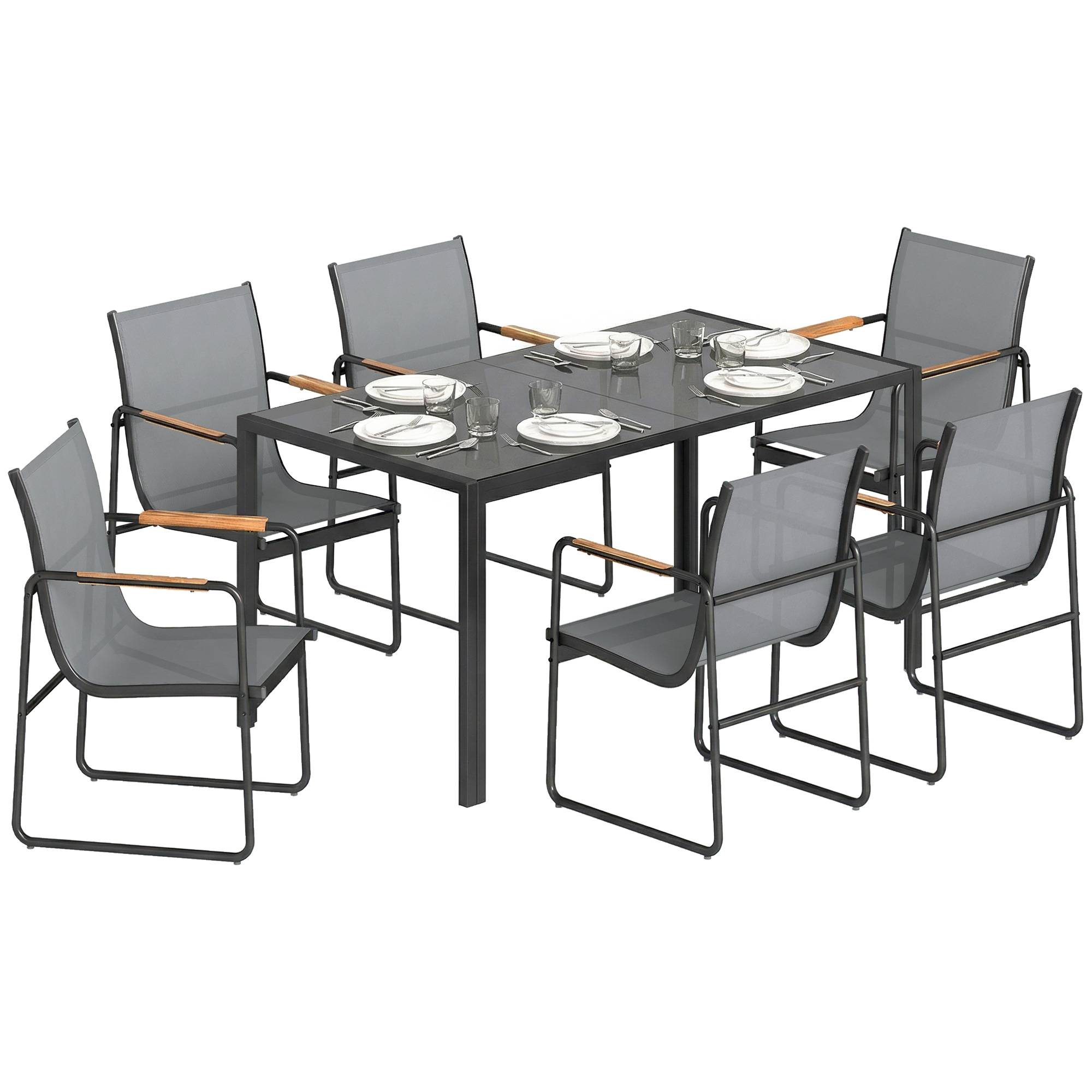ComfortXL - Salon de jardin 7 pièces acier terrasse plateau verre 150cm gris - ComfortXL Outdoor Living - Image 1