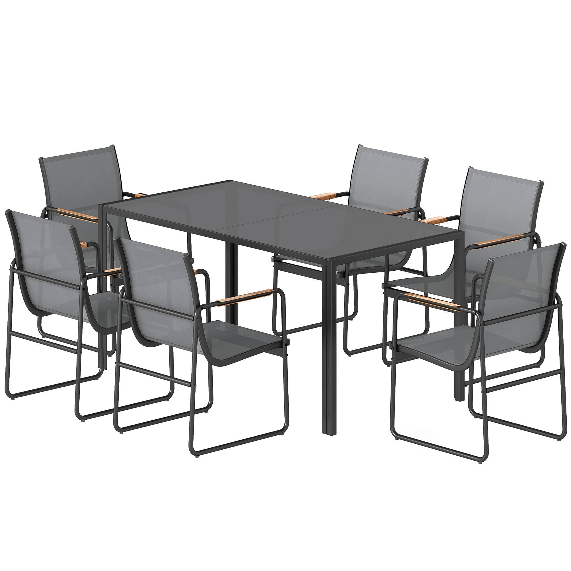 ComfortXL - Salon de jardin 7 pièces acier terrasse plateau verre 150cm gris - ComfortXL Outdoor Living - Image 2