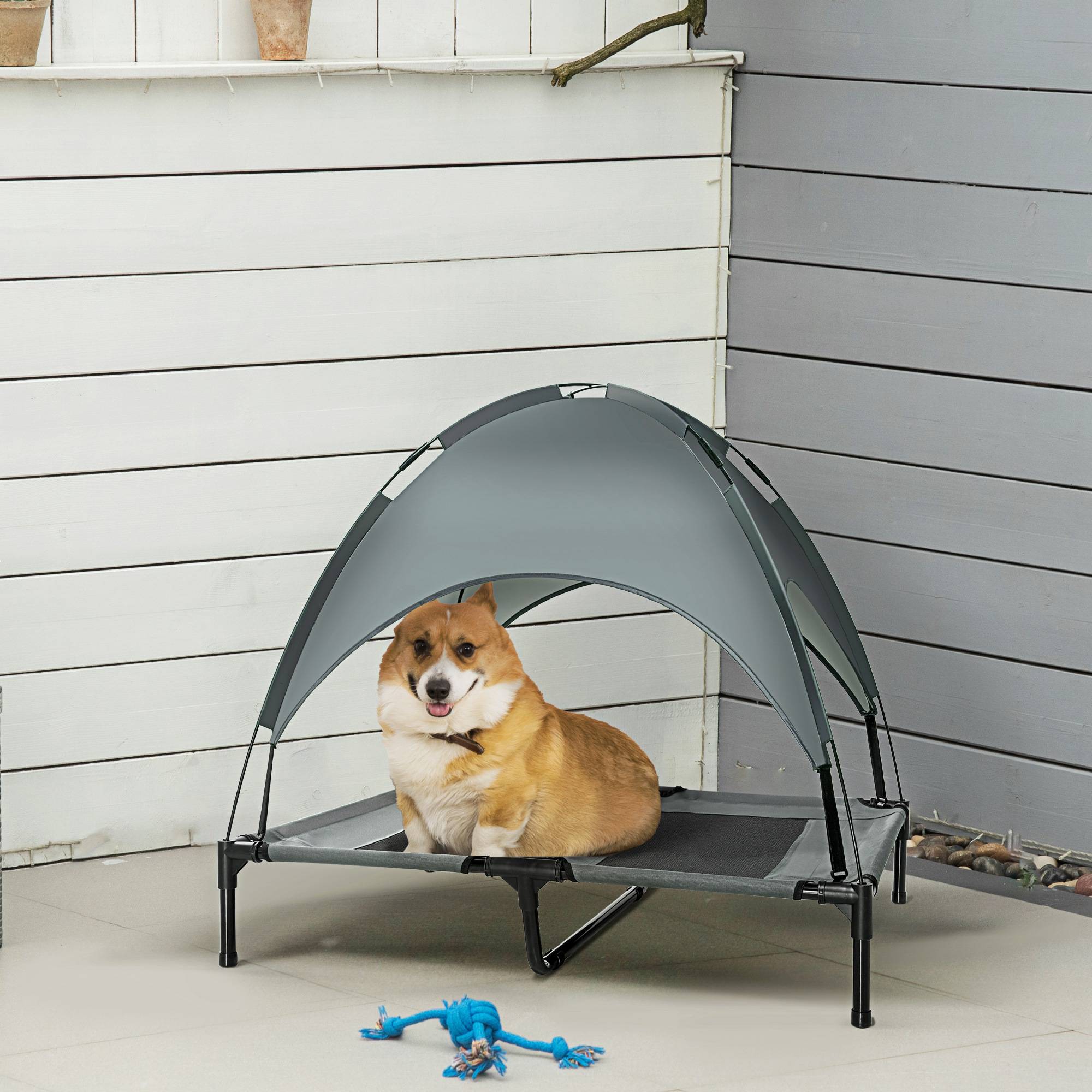 Lit pour chien acier et tissu gris noir 92 x 76 x 90 cm - PANGIVO - Image 4