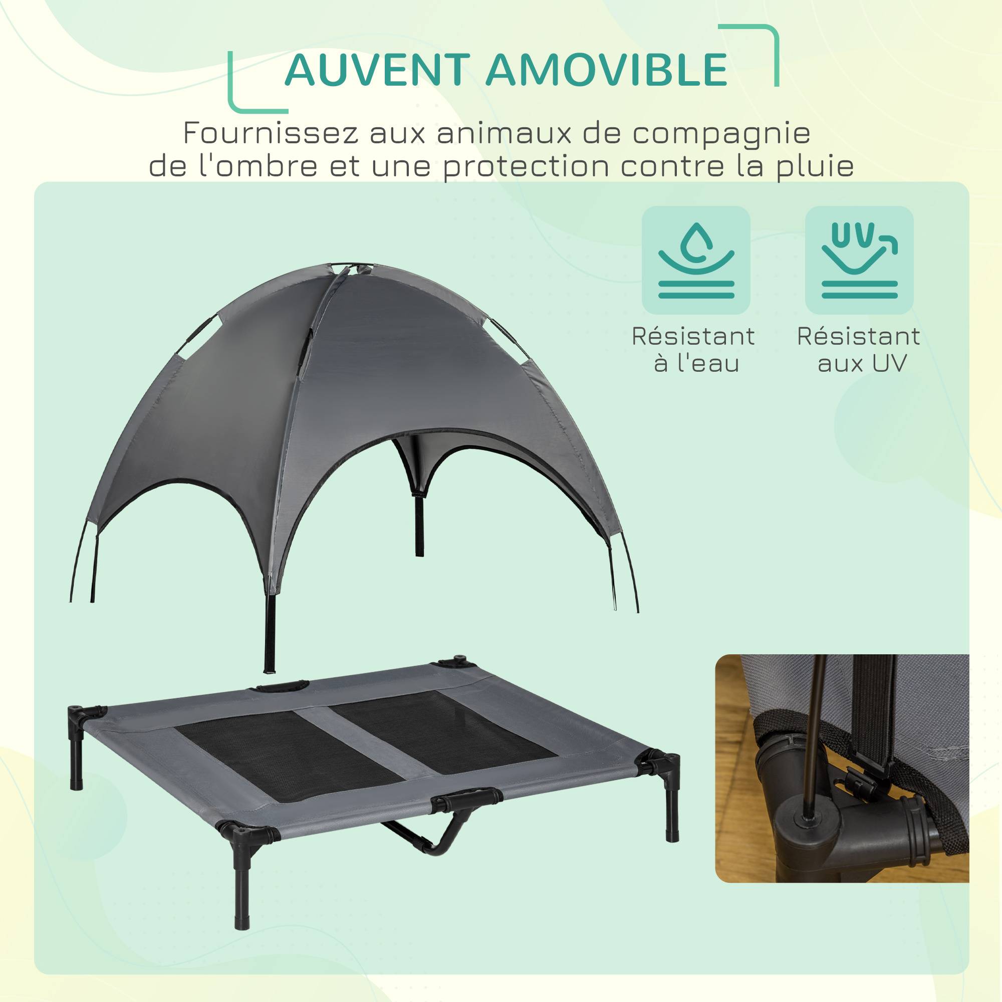 Lit pour chien acier et tissu gris noir 92 x 76 x 90 cm - PANGIVO - Image 7