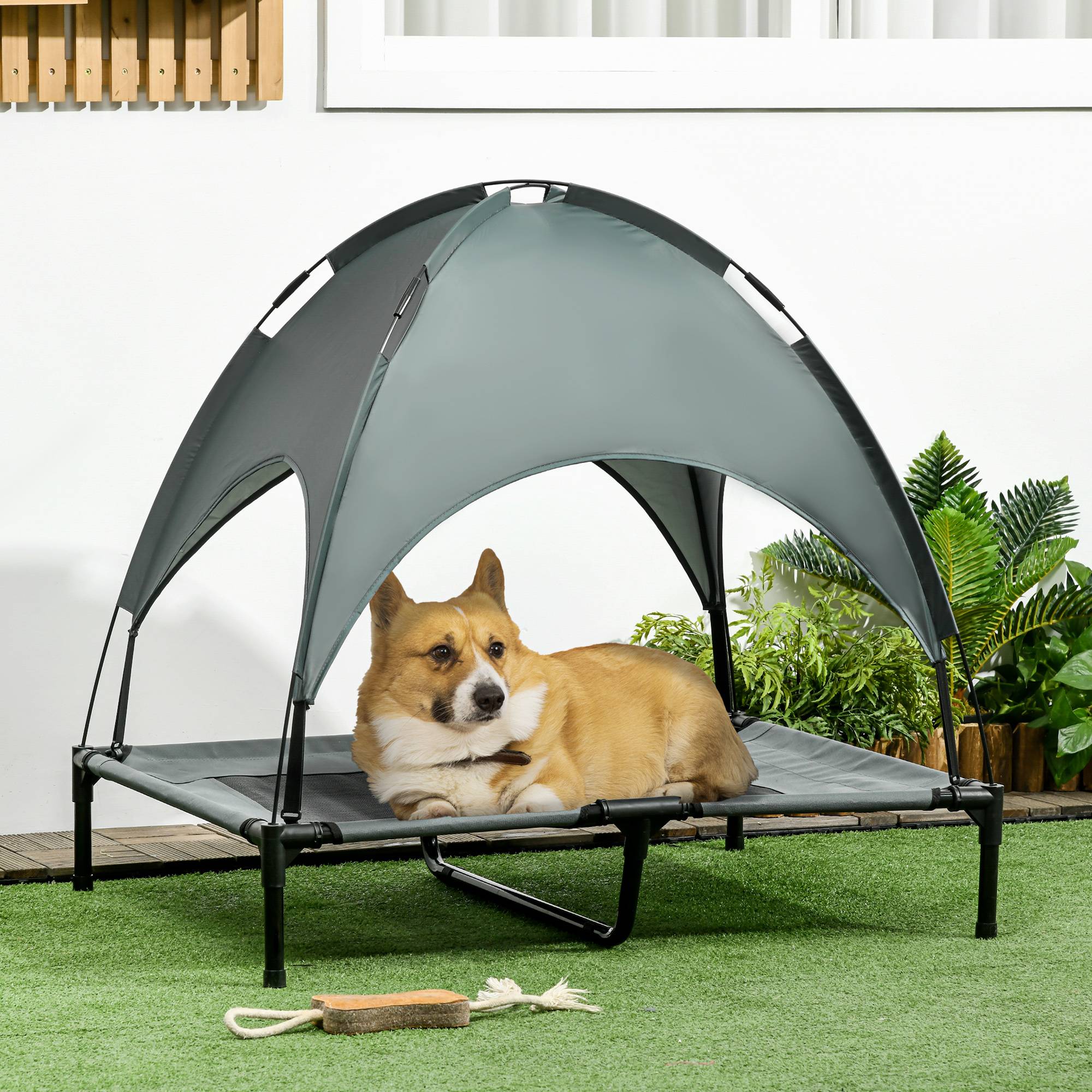 Lit pour chien acier et tissu gris noir 92 x 76 x 90 cm - PANGIVO - Image 3