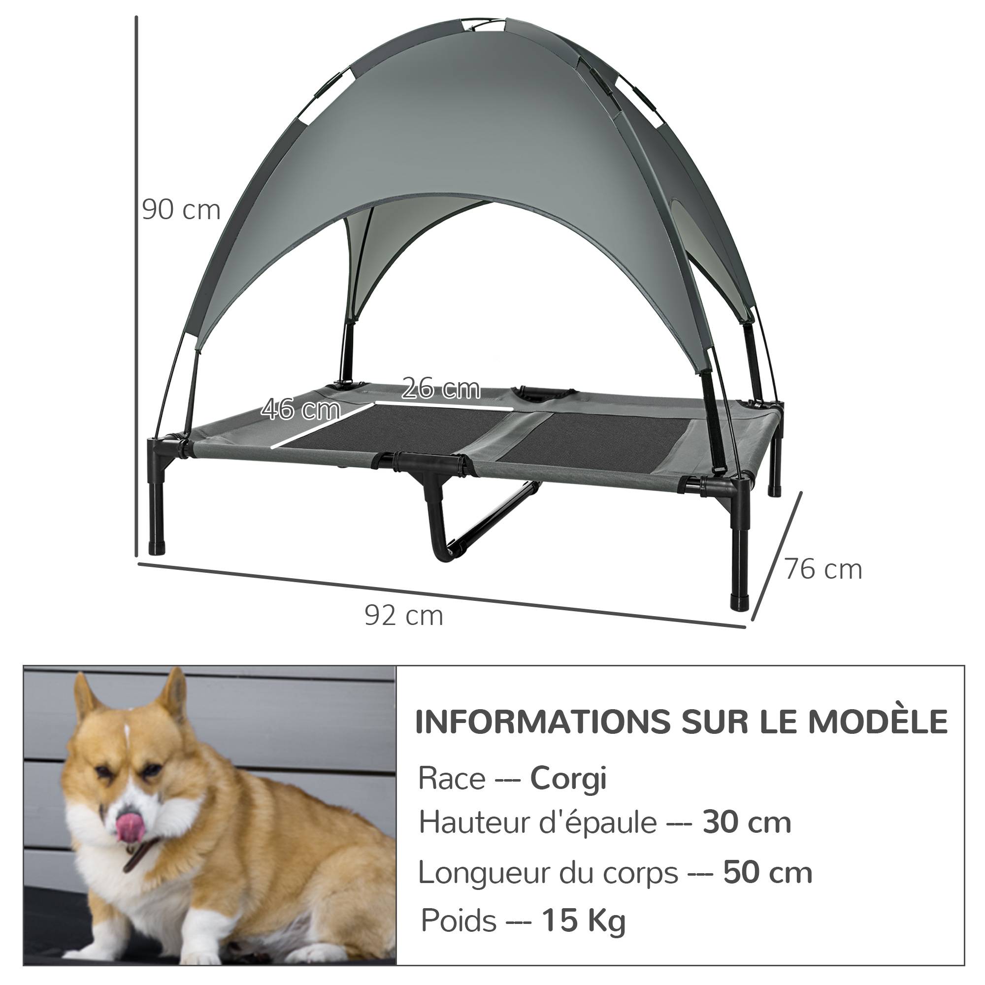 Lit pour chien acier et tissu gris noir 92 x 76 x 90 cm - PANGIVO - Image 5