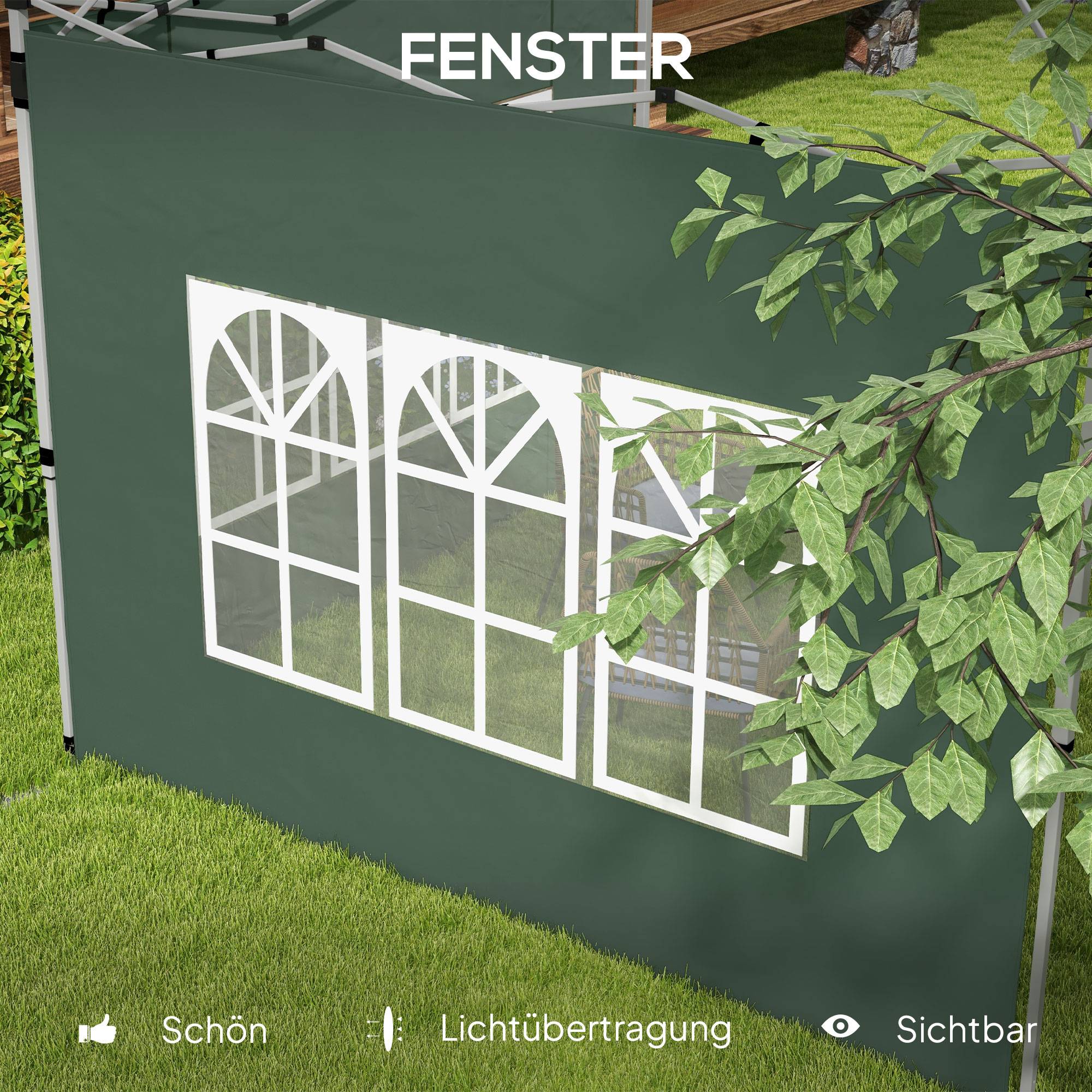 Lot 2 parois pour pavillon 3x3/3x4 m paroi fenêtre étanche vert - Image 8