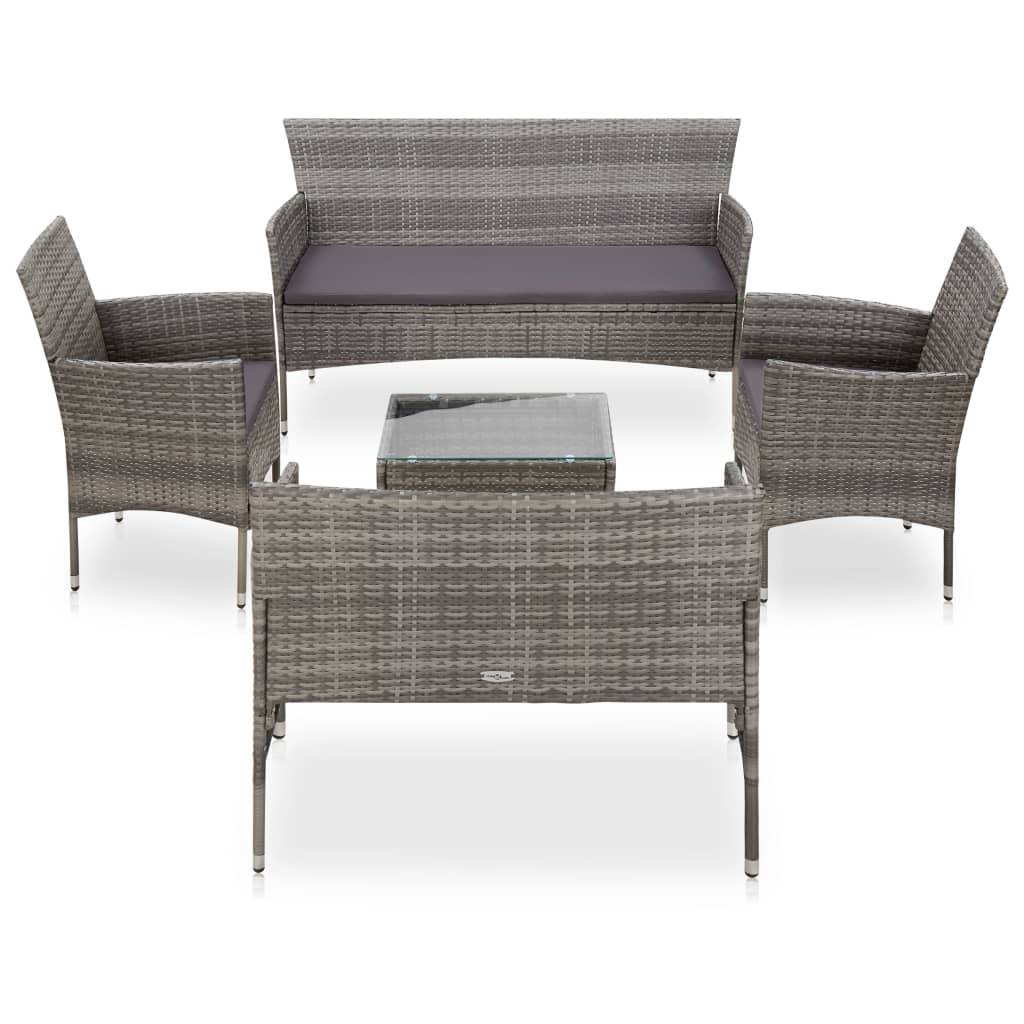 Helloshop26 - Salon de jardin meuble d'extérieur ensemble de mobilier 5 pièces avec coussins résine tressée gris - Image 1