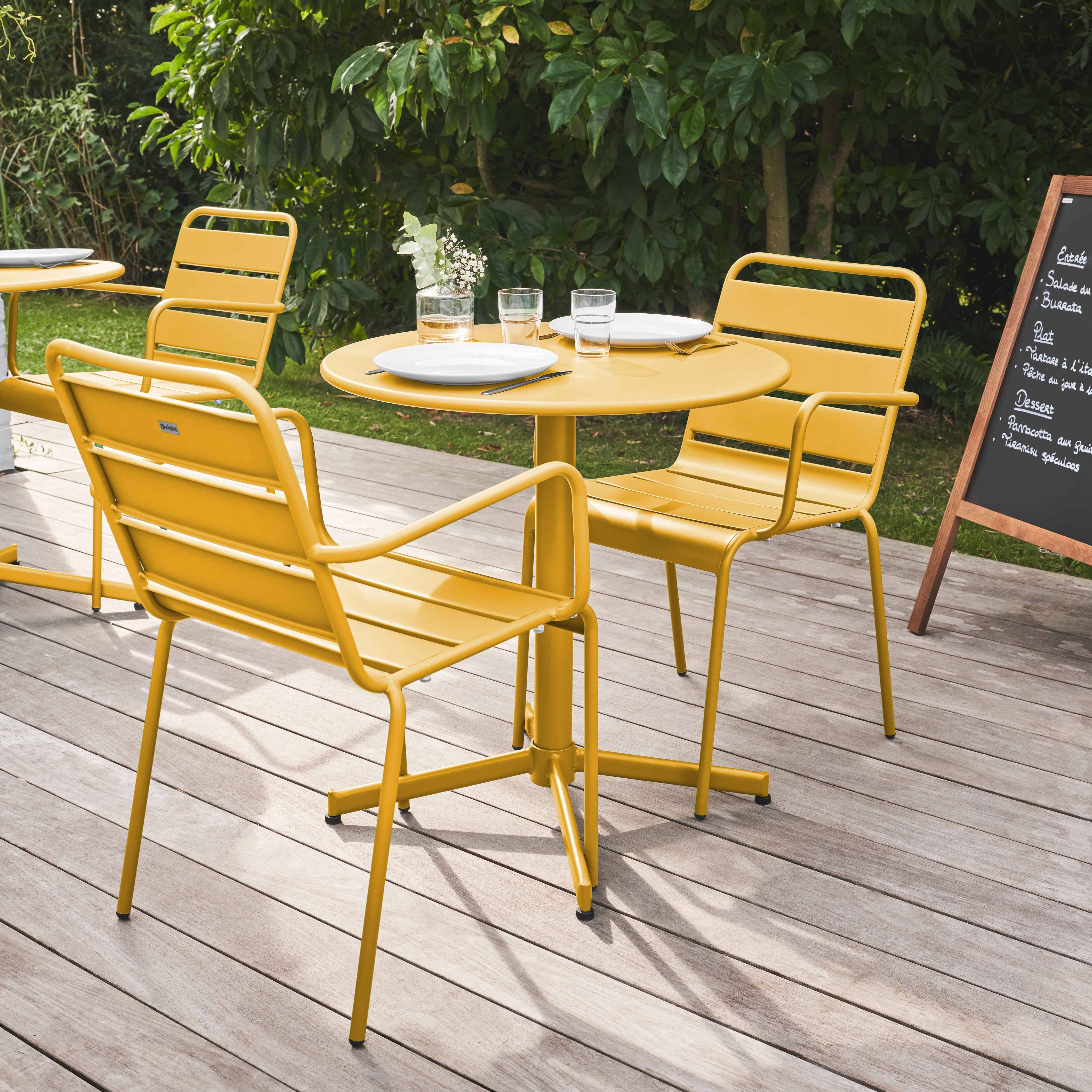 Oviala - Ensemble table de jardin et 2 fauteuils métal jaune Palavas - Oviala - Image 3